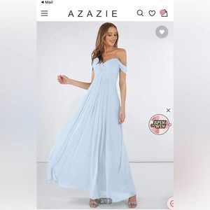 AZAZIE KAITLYNN, Empire Off the Shoulder Chiffon Floor-Length Dress Mist